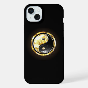 Gold Yin Yang auf schwarz iPhone 15 Plus Hülle