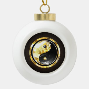 Gold Yin Yang auf schwarz Keramik Kugel-Ornament