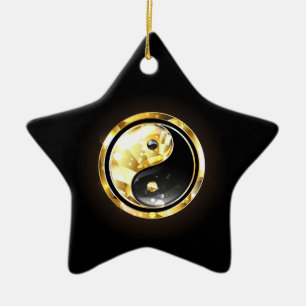 Gold Yin Yang auf schwarz Keramik Ornament