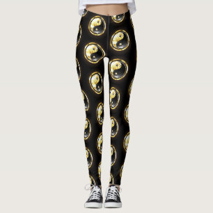 Gold Yin Yang auf schwarz Leggings