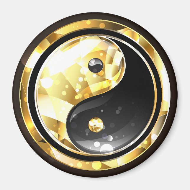 Gold Yin Yang auf schwarz Magnet (Vorne)