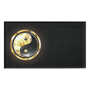 Gold Yin Yang auf schwarz Namenschild