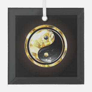 Gold Yin Yang auf schwarz Ornament Aus Glas