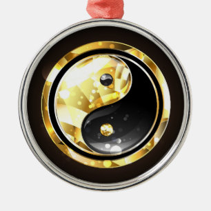Gold Yin Yang auf schwarz Ornament Aus Metall