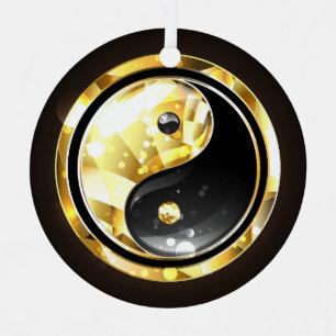 Gold Yin Yang auf schwarz Ornament Aus Metall