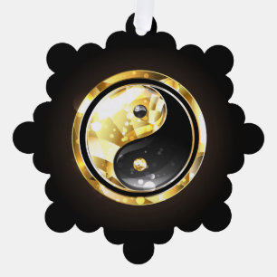 Gold Yin Yang auf Schwarz Ornament Karte