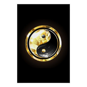 Gold Yin Yang auf schwarz Poster