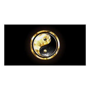 Gold Yin Yang auf schwarz Poster