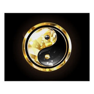 Gold Yin Yang auf schwarz Poster