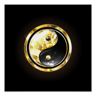 Gold Yin Yang auf schwarz Poster