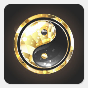 Gold Yin Yang auf schwarz Quadratischer Aufkleber