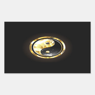 Gold Yin Yang auf schwarz Rechteckiger Aufkleber