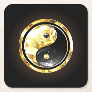 Gold Yin Yang auf schwarz Rechteckiger Pappuntersetzer