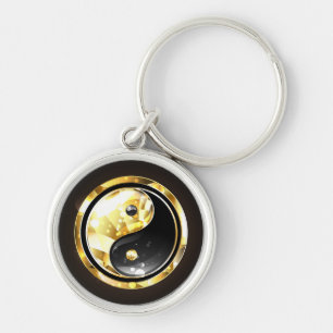 Gold Yin Yang auf schwarz Schlüsselanhänger