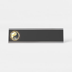 Gold Yin Yang auf schwarz Schreibtischnamensplakette