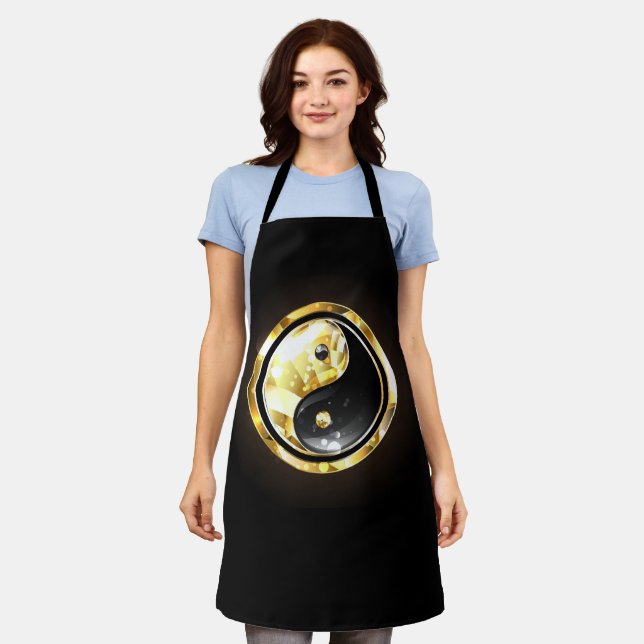Gold Yin Yang auf schwarz Schürze (Getragen)
