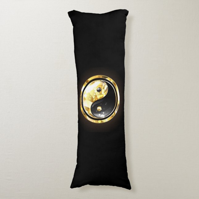 Gold Yin Yang auf schwarz Seitenschläferkissen (Vorderseite Vertikal)