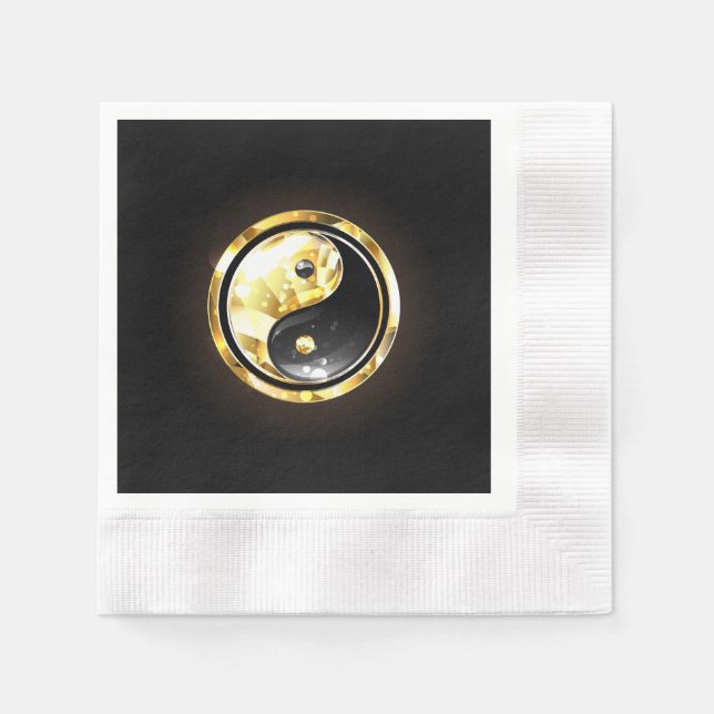Gold Yin Yang auf schwarz Serviette (Vorderseite)