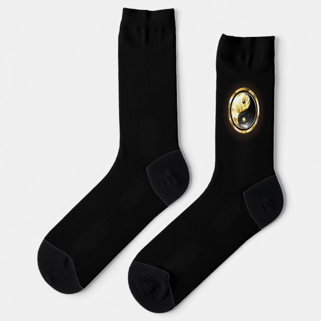 Gold Yin Yang auf schwarz Socken (Linkes Detail)