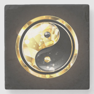 Gold Yin Yang auf schwarz Steinuntersetzer