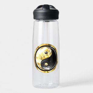 Gold Yin Yang auf schwarz Trinkflasche