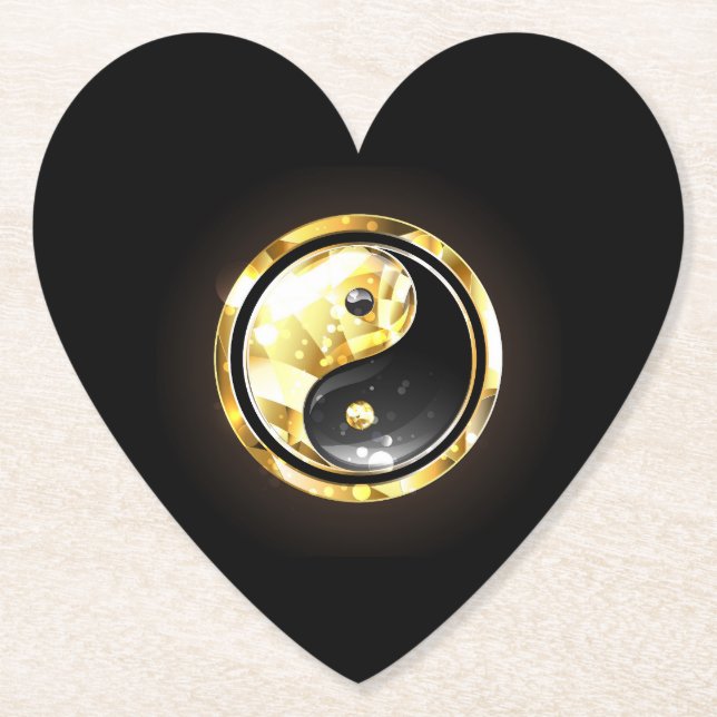 Gold Yin Yang auf schwarz Untersetzer (Vorderseite)