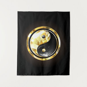Gold Yin Yang auf schwarz Wandteppich