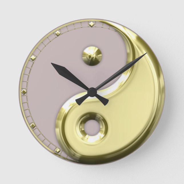 Gold Yin Yang Runde Wanduhr (Vorderseite)