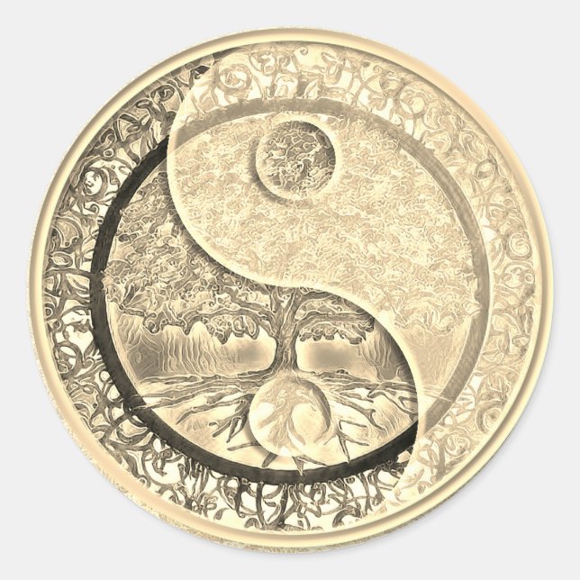 Gold Yin Yang Tree of Life Artwork Runder Aufkleber (Vorderseite)