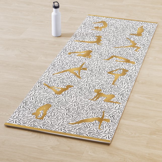 Gold-Yoga-Pose-Silhouetten auf Schwarz und Weiß Yogamatte (Beispiel)