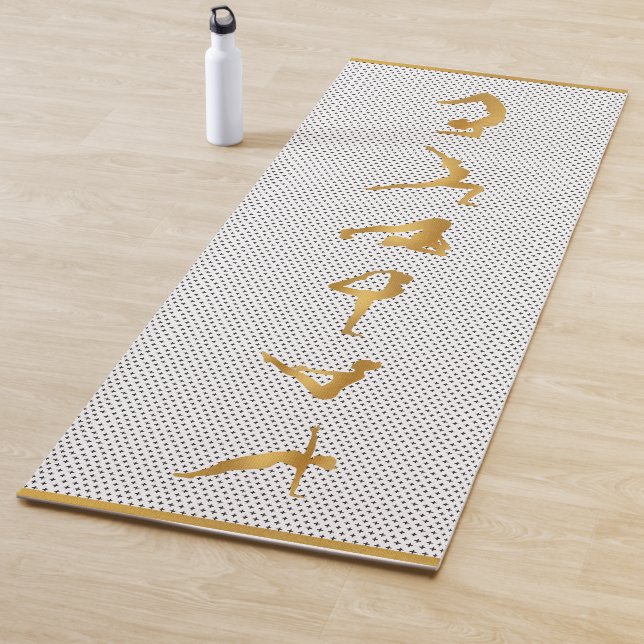 Gold Yoga Pose Silhouetten auf schwarzem Muster Yogamatte (Beispiel)