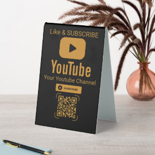 Gold YouTube Abonnieren QR-Code Schwarz Tischaufsteller