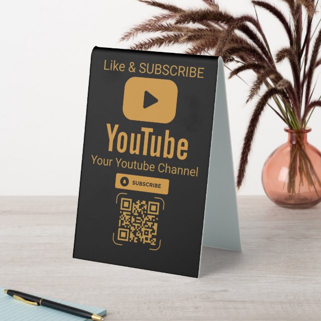 Gold YouTube Subscribe QR Code Black Tischaufsteller (In Situ (Tisch))