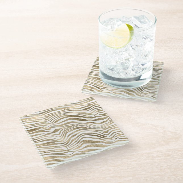 Gold Zebra Animal Print       Glasuntersetzer (Schrägansicht)