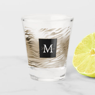 Gold Zebra Animal Print Monogram Schnapsglas