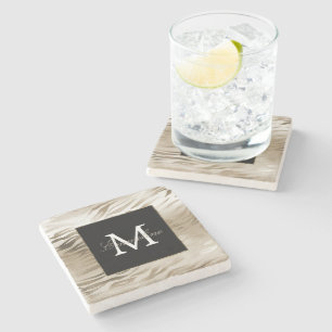 Gold Zebra Animal Print Monogram Steinuntersetzer