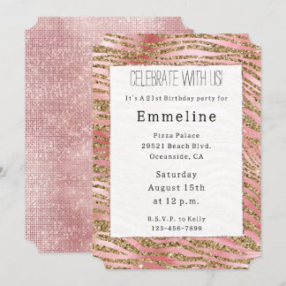 Gold Zebra Glitzer Rosa Fell Einladung