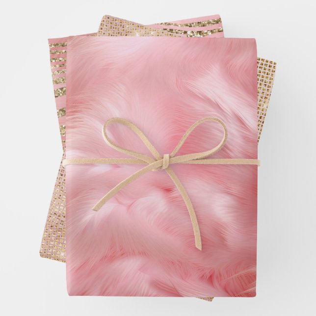 Gold Zebra Glitzer Rosa Fell Geschenkpapier Set (Beispiel)