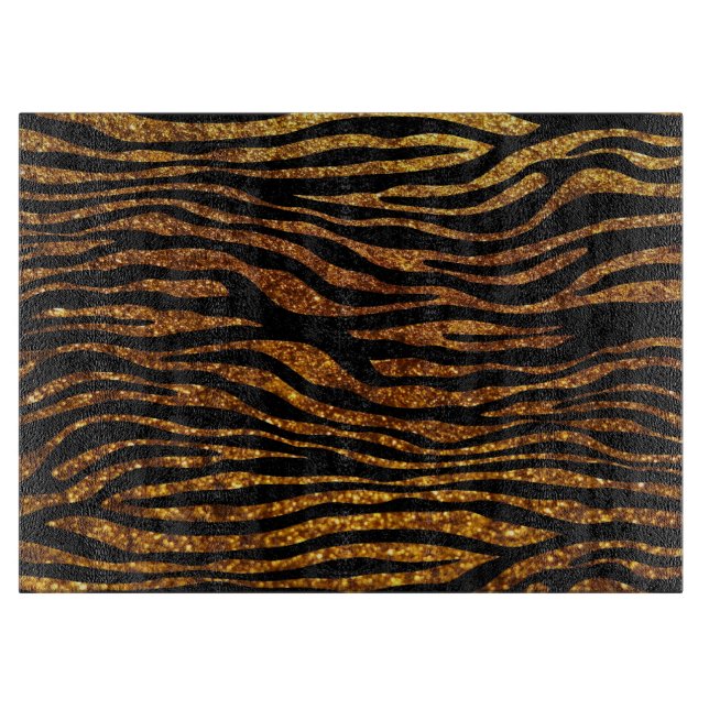 Gold Zebra, Glitzer Zebra, Zebra Print, Streifen Schneidebrett (Vorderseite)