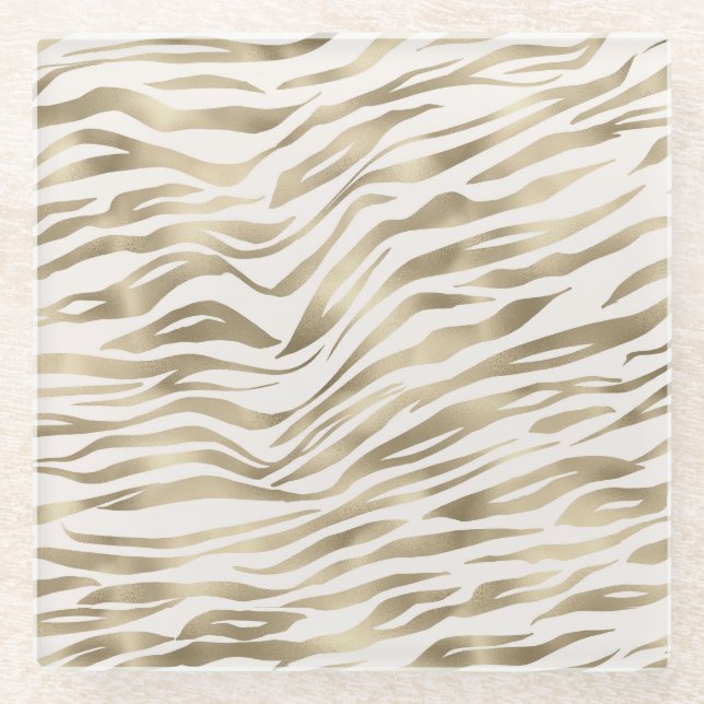 Gold Zebra Print Glasuntersetzer (Vorderseite)