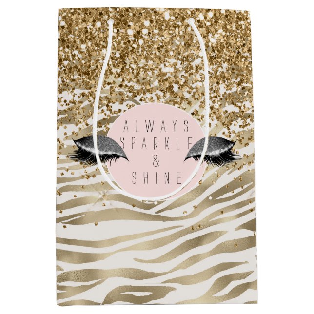 Gold Zebra Print Glitzy Eyes Mittlere Geschenktüte (Vorderseite)