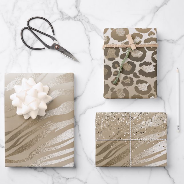 Gold Zebra Print Ombre Geschenkpapier Set (Vorderseite)