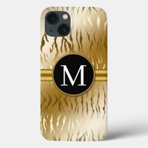 Gold Zebra Stripe avec Monogram iPhone 13 Coque