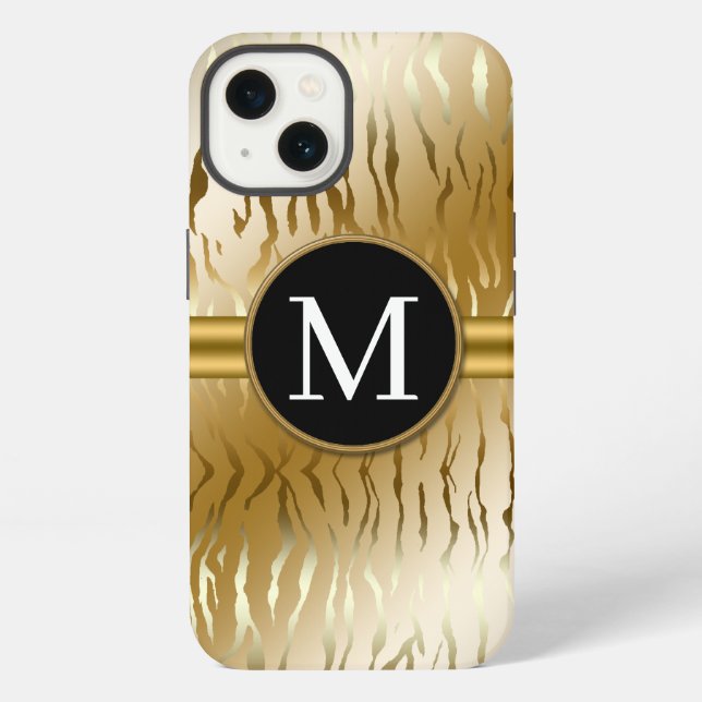 Gold Zebra Stripe mit Monogramm iPhone 13 Hülle (Rückseite)