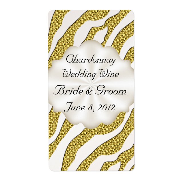 Gold Zebra Stripes Vin Mariage Avery Étiquette (Devant)