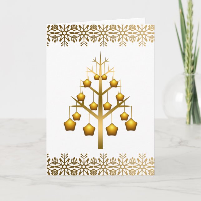 Gold Zeitgenössischer Weihnachtsbaum Feiertagskarte (Vorderseite)