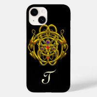 GOLD ZELLTIKKNOTEN MIT ZWEI DRAGONEN schwarz