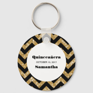 Gold Zickzack Glitzer Quinceañera Schlüsselanhänge Schlüsselanhänger