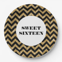 Gold Zickzack Glitzer Sweet 16 Paper Teller