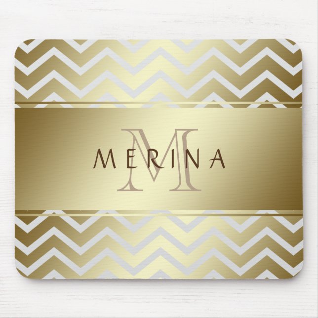 Gold Zickzack Grau Muster Monogram personalisieren Mousepad (Vorne)